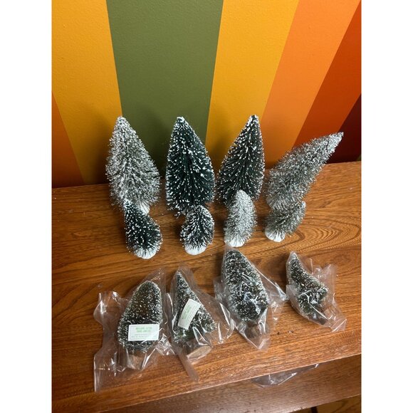 Flocked mini bottle brush Christmas trees house village - set of 12 - Picture 6 of 6
